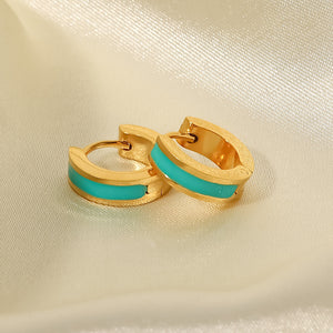 Green Hoop Earrings for Women — Gold Plated, Open C-Shaped Enamel Hoop