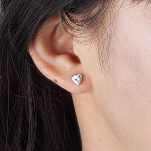 Heart Stud Earrings for Women โ 925 Sterling Silver, White CZ Heart-Cut, Hypoallergenic