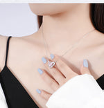 Load image into Gallery viewer, 925 Sterling Silver Heart shaped Pendant Necklace with Pink Cubic Zirconia