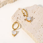 Load image into Gallery viewer, White Heart Cubic Zirconia Huggie Hoop Earrings - 18K Gold Plated