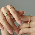 Load image into Gallery viewer, Square Cut Cubic Zirconia Wedding Ring - 18K Gold Plated