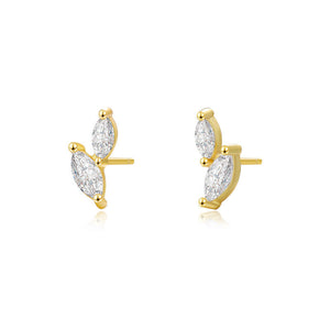 Leaf Stud Earrings for Women — 925 Sterling Silver, Marquise CZ, Hypoallergenic