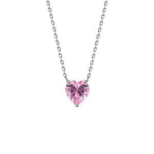Pink Heart Necklace for Women — Pink CZ Heart Pendant, 925 Sterling Silver