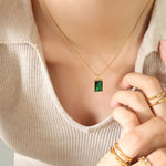 Load image into Gallery viewer, Dainty Gold Plated Emerald Pendant Necklace