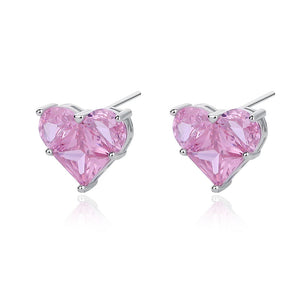 Pink Heart Earrings for Women — 925 Sterling Silver, White Gold Plated, CZ Accent