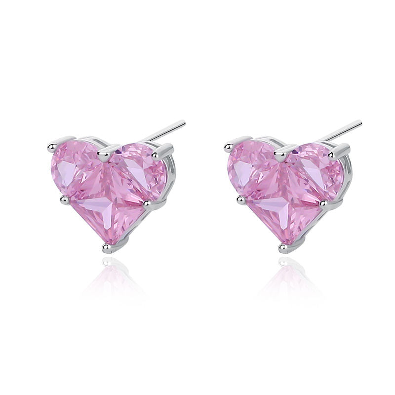 White Gold Pink Heart Earrings