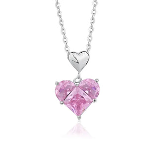 Pink Heart Pendant Necklace for Women — 925 Sterling Silver, White Gold Plated, CZ