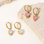 Load image into Gallery viewer, White Heart Cubic Zirconia Huggie Hoop Earrings - 18K Gold Plated