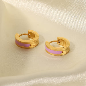 Purple Hoop Earrings for Women — Gold Plated, Open C-Shaped Enamel Hoop