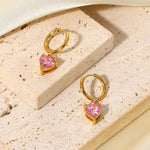 Load image into Gallery viewer, Pink Heart Cubic Zirconia Huggie Hoop Earrings - 18K Gold Plated