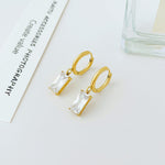 Load image into Gallery viewer, Cubic Zirconia White Dangle Earrings - Designer Gold Plated Hoops