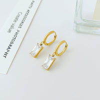 CZ Dangle Earrings for Women — 18K Gold Plated, White Cubic Zirconia Drop Hoops