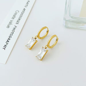 CZ Dangle Earrings for Women — 18K Gold Plated, White Cubic Zirconia Drop Hoops