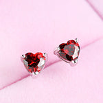 Load image into Gallery viewer, Heart-Shaped Red Zircon Stud Earrings
