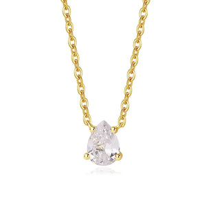 Crystal Teardrop Pendant Necklace for Women — CZ Diamond Drop, 925 Sterling Silver