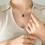 Load image into Gallery viewer, Dainty Gold Plated Emerald Pendant Necklace