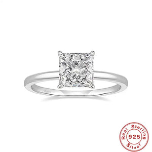 Princess Cut CZ Engagement Ring for Women — 925 Sterling Silver, Square CZ Solitaire