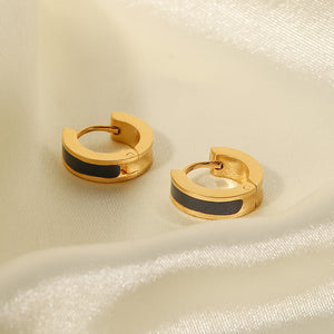Black Hoop Earrings for Women — Gold Plated, Open C-Shaped Enamel Hoop