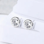 Load image into Gallery viewer, Round Zircon Stud Earrings - Silver Plated