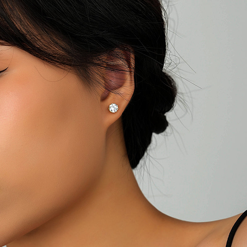 1 Karat Crown-Shaped Zircon Stud Earrings - Gold Plated