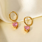 Load image into Gallery viewer, Pink Heart Cubic Zirconia Huggie Hoop Earrings - 18K Gold Plated
