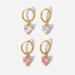 Load image into Gallery viewer, White Heart Cubic Zirconia Huggie Hoop Earrings - 18K Gold Plated