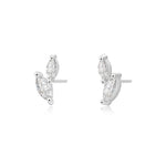 Load image into Gallery viewer, Marquise Cut Cubic Zirconia Geometric Leaf Tiny Stud Earrings - 999 Silver