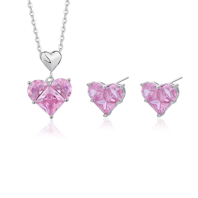 White Gold Pink Heart Earrings