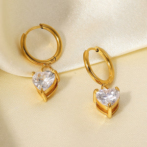 White Heart Huggie Earrings for Women — 18K Gold Plated, CZ Heart Accent, 925 Sterling Silver
