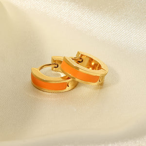Orange Hoop Earrings for Women — Gold Plated, Open C-Shaped Enamel Hoop