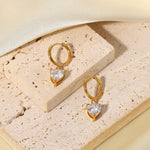 Load image into Gallery viewer, White Heart Cubic Zirconia Huggie Hoop Earrings - 18K Gold Plated