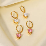 Load image into Gallery viewer, White Heart Cubic Zirconia Huggie Hoop Earrings - 18K Gold Plated
