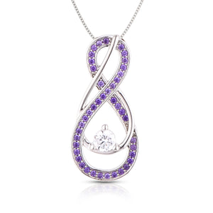 February Birthstone Necklace for Women — Amethyst Purple Infinity Pendant, 925 Sterling Silver