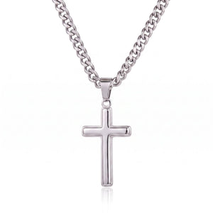 Men's cross necklace on an adjustable Cuban link chain in 316L stainless steel