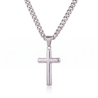 Men's cross necklace on an adjustable Cuban link chain in 316L stainless steel