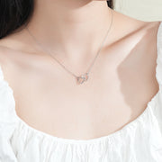 Double Love Heart Necklace for Women — 925 Sterling Silver, Layered Heart Pendant on model