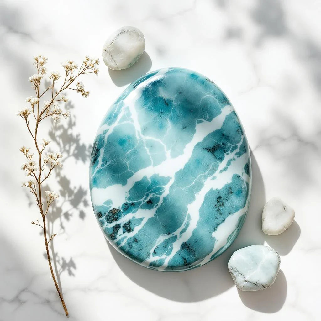 ☆セレナイト＆アマゾナイト ロザリオ☆ Selenite & Amazonite Amazonite Meaning: Truth, Communication & the Peacemaker Stone