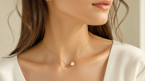 Best pearl necklace for women — freshwater pearl pendant on gold chain, AJLuxe