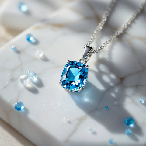 Blue topaz pendant necklace on sterling silver chain — AJLuxe gemstone jewelry