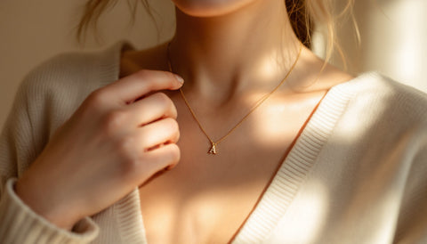 Woman wearing a personalized gold-plated initial necklace