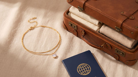 Gold CZ chain bracelet styled as a destination wedding gift