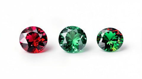 Red garnet vs green emerald and tsavorite garnet gemstone comparison