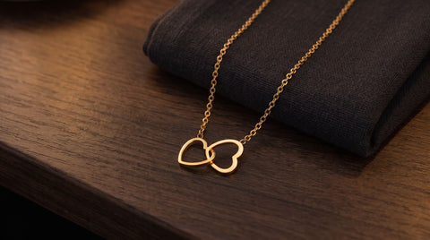 Gold double heart necklace styled as a bartender gift