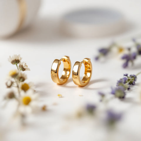 Gold huggie earrings for sensitive ears — 18K plated 925 sterling silver nickel-free