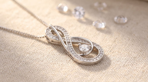 April diamond CZ infinity birthstone necklace in sterling silver