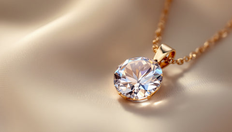 Close-up of a faceted crystal pendant necklace catching the light