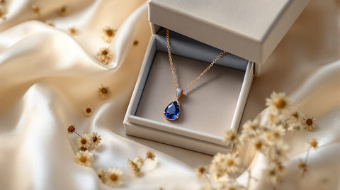 Elegant gemstone pendant necklace displayed in a gift box as a jewelry gift idea for a wife
