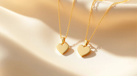 Two matching 18K gold plated heart pendant necklaces for couples in different sizes