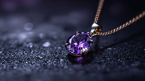 Genuine amethyst gemstone pendant necklace, 925 sterling silver