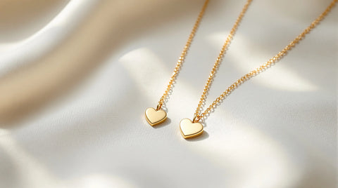 Two matching 18K gold plated heart pendant necklaces in mom and daughter sizes